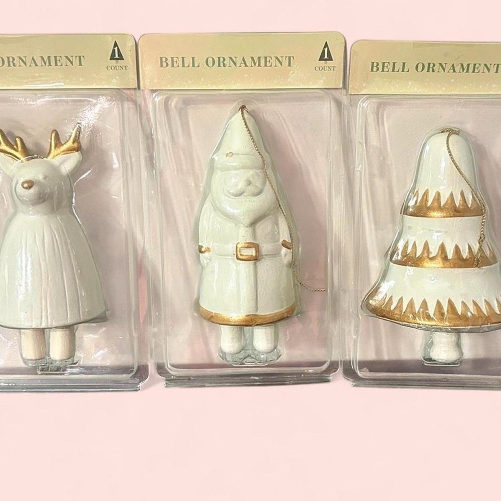 Gold and White Bell Ornament Set